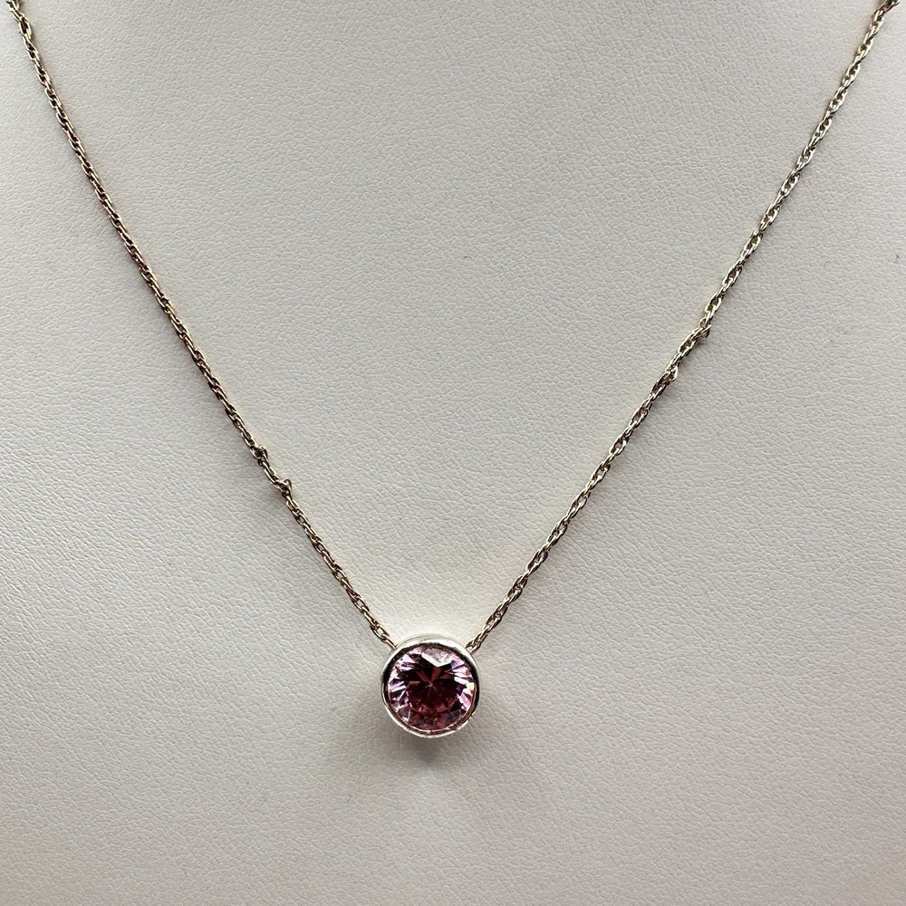 Vintage 90s Gold Tone Pink Rhinestone Pendant Necklace Women's Classic Jewelry